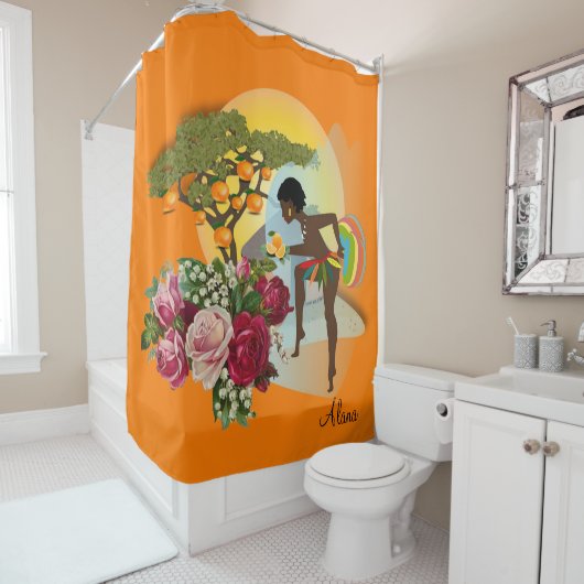 Shower Curtain Floral Oranje Afrikaanse vrouw Douchegordijn (In situ)