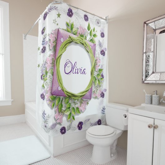 Shower Curtain Floral Paars Douchegordijn (In situ)