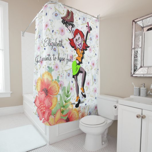 Shower Curtain Floral Skating Veel plezier Douchegordijn (In situ)