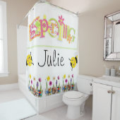 Shower Curtain Floral Spring Bumblebee Douchegordijn (In situ)