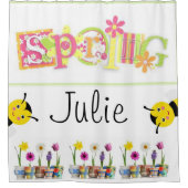 Shower Curtain Floral Spring Bumblebee Douchegordijn (Voorkant)