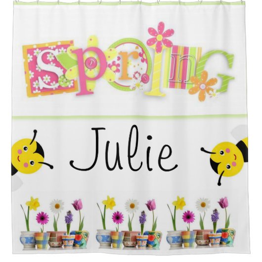 Shower Curtain Floral Spring Bumblebee Douchegordijn (Voorkant)