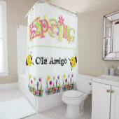 Shower Curtain Floral Spring Bumblebee Douchegordijn (In situ)