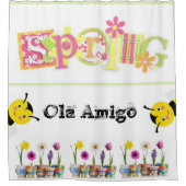 Shower Curtain Floral Spring Bumblebee Douchegordijn (Voorkant)