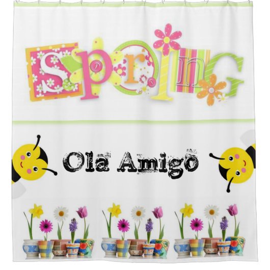 Shower Curtain Floral Spring Bumblebee Douchegordijn (Voorkant)