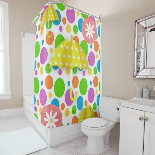 Shower Curtain Floral Yellow Umbrellas Douchegordijn (In situ)