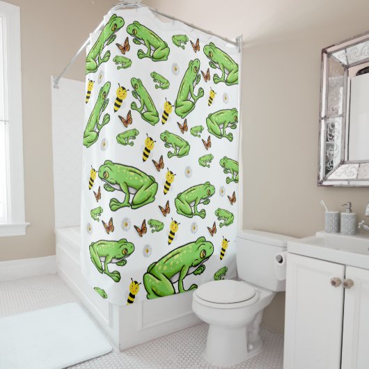 Shower Curtain Frog Bumblebee Butterfly Douchegordijn (In situ)