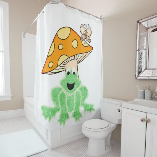 Shower Curtain Frog Mushroom Butterfly Douchegordijn (In situ)