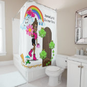 Shower Curtain Frog Mushroom, Rainbow Girl Cloud Douchegordijn (In situ)