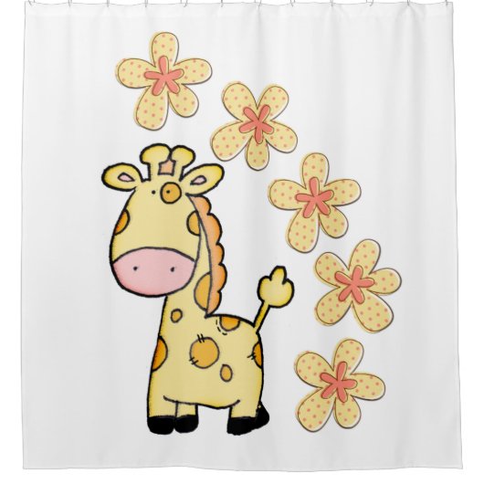 Shower Curtain Giraffe Floral Flowers Douchegordijn (Voorkant)