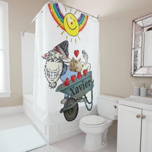 Shower Curtain Goat Kitten Love Red Hearts Douchegordijn (In situ)