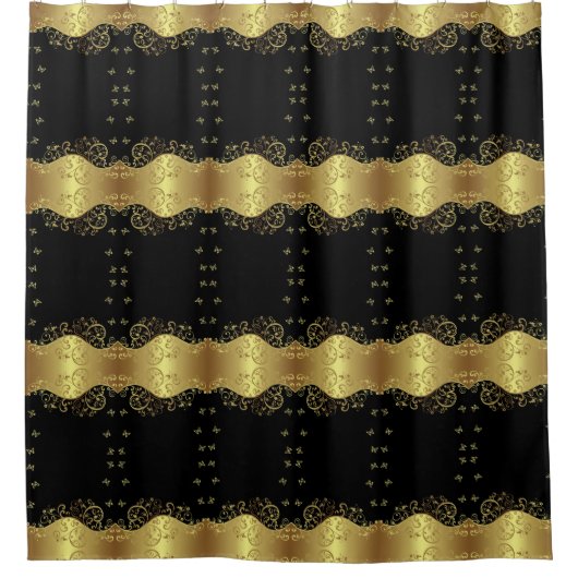 Shower Curtain—Gold Swirls & Black Douchegordijn (Voorkant)
