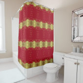 Shower Curtain—Gold Swirls & Red Douchegordijn (In situ)