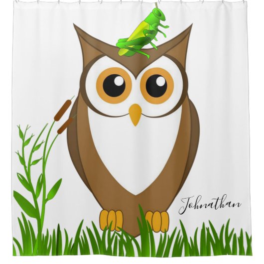 Shower Curtain Grasshopper Owl Douchegordijn (Voorkant)