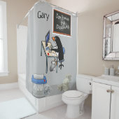 Shower Curtain Gray Penguin Miss Deadline Douchegordijn (In situ)