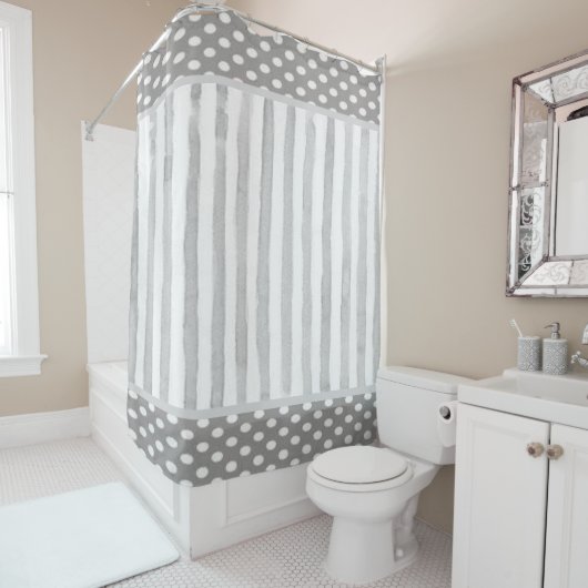 Shower Curtain Gray White Stripe Douchegordijn (In situ)