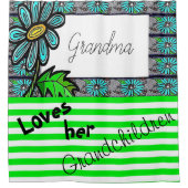 Shower Curtain Green en White Stripe Floral Douchegordijn (Voorkant)