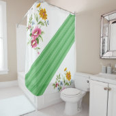 Shower Curtain Green Stripe Floral Douchegordijn (In situ)