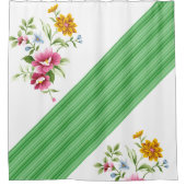 Shower Curtain Green Stripe Floral Douchegordijn (Voorkant)