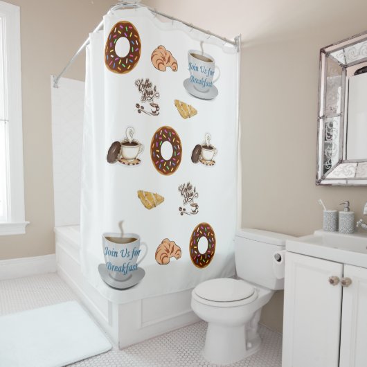 Shower Curtain Happy Birthday Coffee Donuts Douchegordijn (In situ)