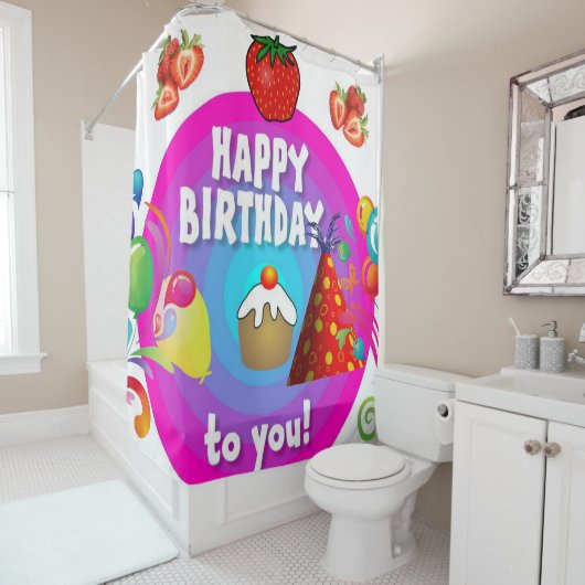 Shower Curtain Happy Birthday Douchegordijn (In situ)