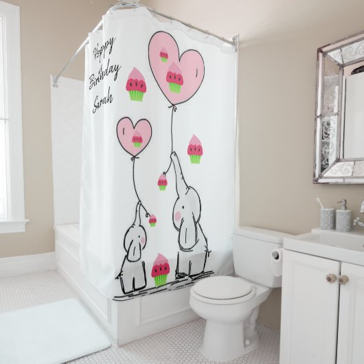 Shower Curtain happy Birthday Elephant Douchegordijn (In situ)