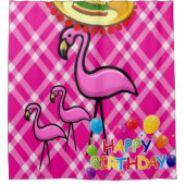 Shower Curtain Happy Birthday Flamingo Douchegordijn (Voorkant)