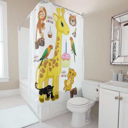Shower Curtain Happy Birthday Giraffe Douchegordijn (In situ)
