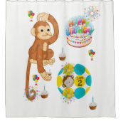 Shower Curtain Happy Birthday Monkey 2 jaar oud Douchegordijn (Voorkant)