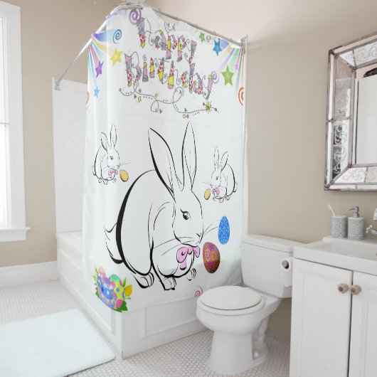 Shower Curtain happy Birthday Rabbit Douchegordijn (In situ)