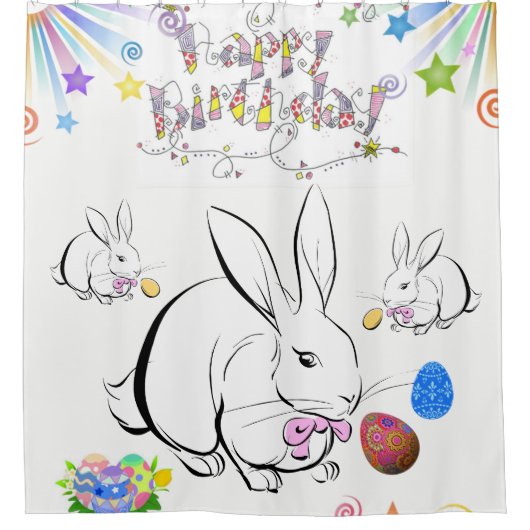 Shower Curtain happy Birthday Rabbit Douchegordijn (Voorkant)