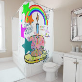 Shower Curtain Happy Birthday Rainbow Douchegordijn (In situ)