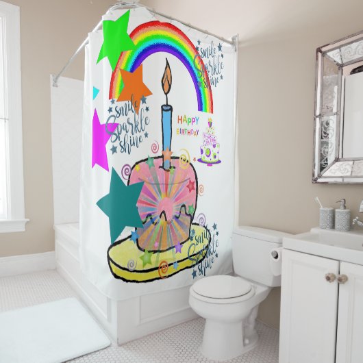 Shower Curtain Happy Birthday Rainbow Douchegordijn (In situ)