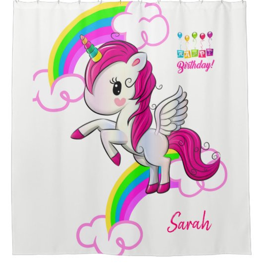 Shower Curtain Happy Birthday Unicorn Douchegordijn (Voorkant)