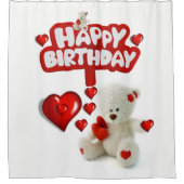 Shower Curtain happy Birthday White Teddy Bear Douchegordijn (Voorkant)