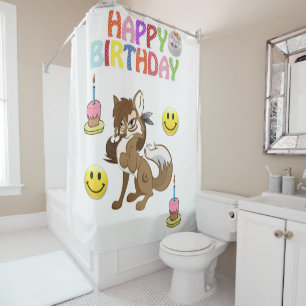 Shower Curtain Happy Birthday Wolf Douchegordijn