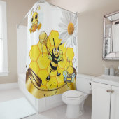 Shower Curtain Honeybee White Daisy Douchegordijn (In situ)