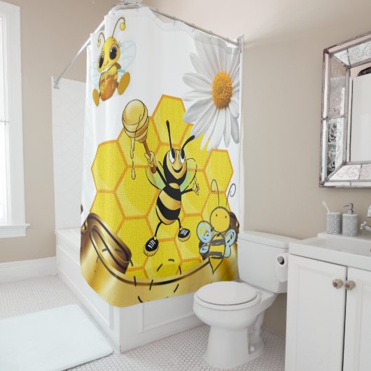 Shower Curtain Honeybee White Daisy Douchegordijn (In situ)