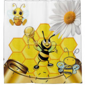 Shower Curtain Honeybee White Daisy Douchegordijn (Voorkant)