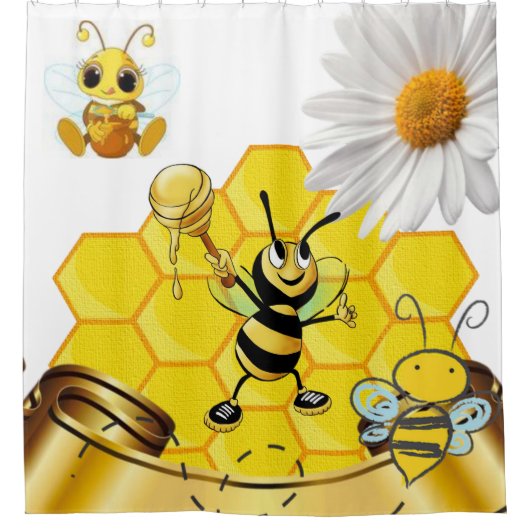 Shower Curtain Honeybee White Daisy Douchegordijn (Voorkant)