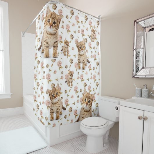 Shower Curtain Kittens Floral Douchegordijn (In situ)