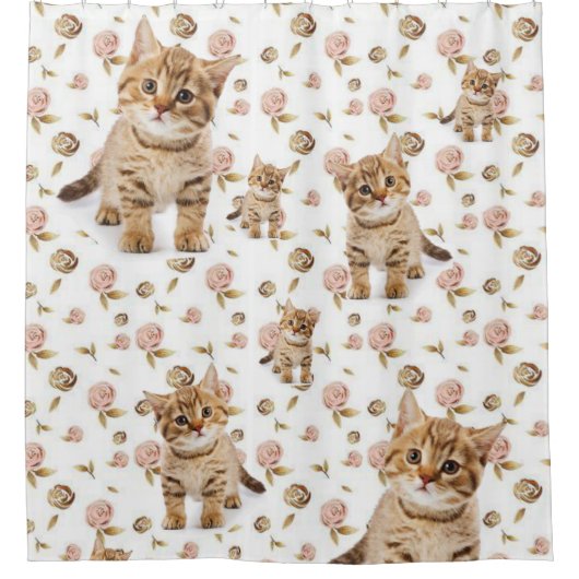 Shower Curtain Kittens Floral Douchegordijn (Voorkant)