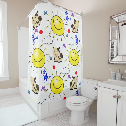 Shower Curtain Koe Sun Clouds Stars Douchegordijn (In situ)