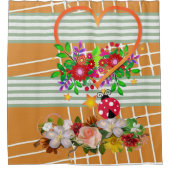 Shower Curtain Ladybug Floral Stripe Douchegordijn (Voorkant)
