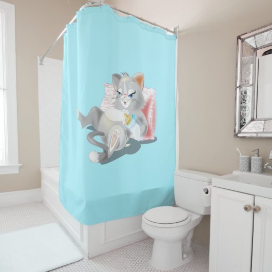 Shower Curtain met Baby Cat - Aangepaste kleuren Douchegordijn (In situ)