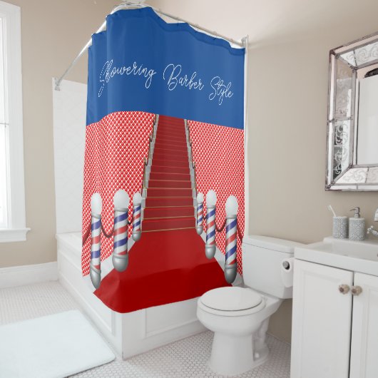 Shower Curtain met barber stijl rood blauw Douchegordijn (In situ)