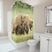 Shower Curtain met grizzly beer & cubs Douchegordijn (In situ)