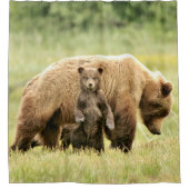 Shower Curtain met grizzly beer & cubs Douchegordijn (Voorkant)
