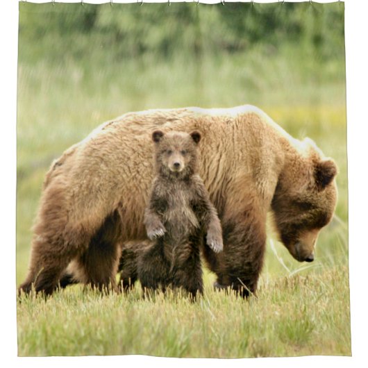 Shower Curtain met grizzly beer & cubs Douchegordijn (Voorkant)