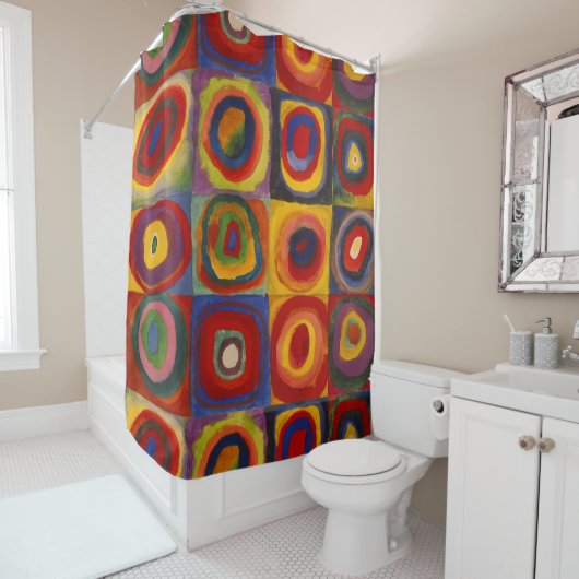 Shower Curtain met Kandinsky's Squares en Circle Douchegordijn (In situ)